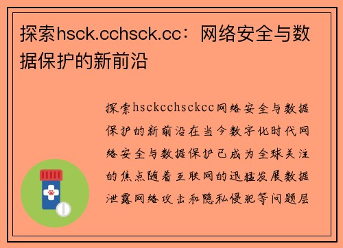 探索hsck.cchsck.cc：网络安全与数据保护的新前沿